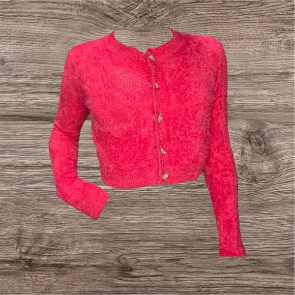 ‼️NWT‼️Dolls Kill X Sugar Thrillz Cover Girl Fuzzy Pink Cardigan Sweater Small - Picture 1 of 10
